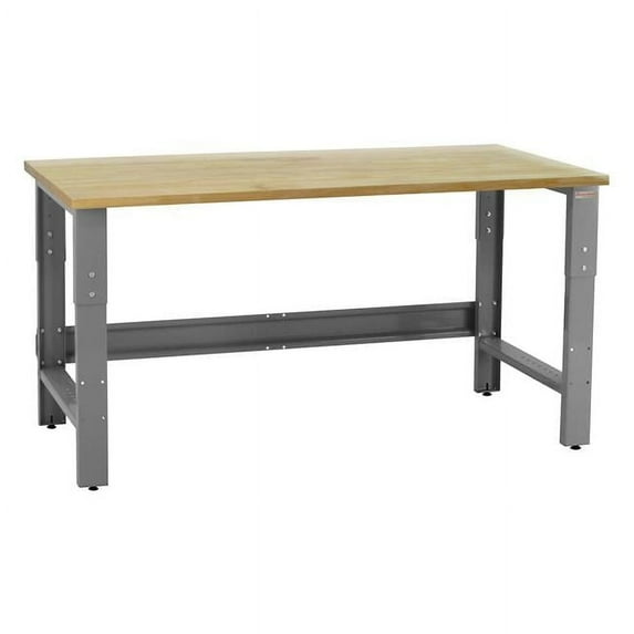 36 x 72 x 30 to 36 in. Adjustable Height Roosevelt Workbenches with 1.75 in. Thick Solid Maple Lacquered Butcher Block Top, Gray
