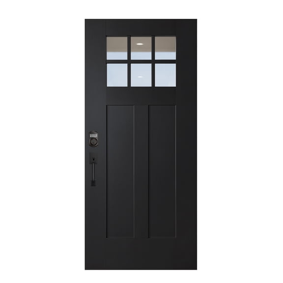 36'' x 80" Black FRP Door Slab,Right Hand Inswing,Front Entry Knock-Down Brush Fiber Reinforced Panel Door Slab,2-Panel Craftsman,6-Lite Low-E Glass