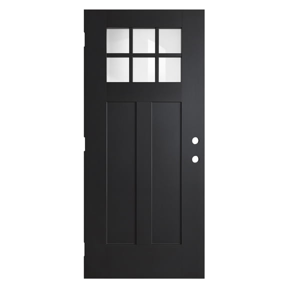 36'' x 80" Black Fiber Reinforced Panel Door Slab, Left Hand Inswing, Front Entry Knock-Down Brush Frp Door Slab, 2-Panel Craftsman, 6-Lite Low-E Glass