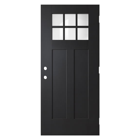 36'' x 80" Black Frp Door Slab,Right Hand Inswing,Front Entry Knock-Down Brush Fiber Reinforced Panel Door Slab,2-Panel Craftsman,6-Lite Low-E Glass