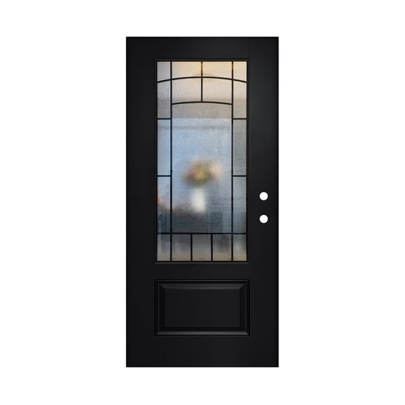 36 x 80 Brush FRP Door Slab,3/4 View Tempered Cloud-Pattern Glass - Classic Style for Home's Front Entrance, Left Hand Inswing, Black Fiber Reinforced Panel Door Slab
