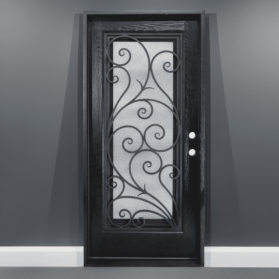 36" x 80" Environment Damage Resistant Polyurethane Composite Exterior Entry House Front Door, Openable Tempered Rain Glass Window, Left-Hand Single Door Inward Swing Espresso FR08