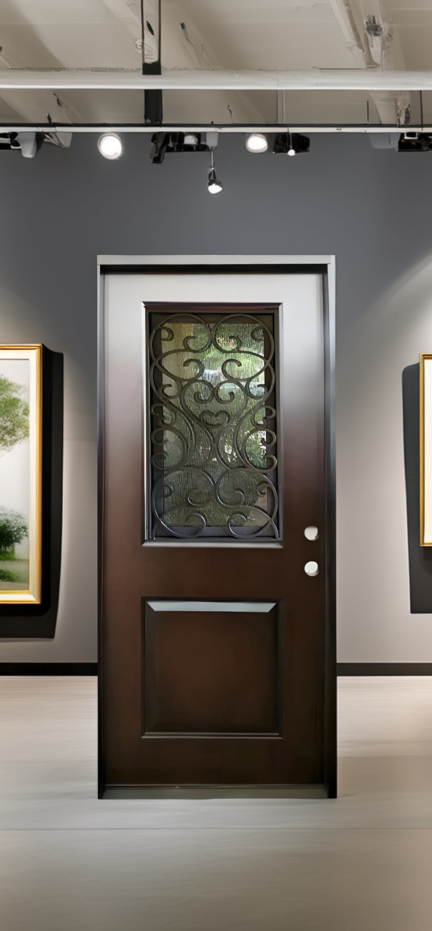 36" x 80" Environment Damage Resistant Polyurethane Composite Exterior Entry House Front Door, Openable Tempered Rain Glass Window, Left-Hand Single Door Inward Swing Dark Walnut PCD07
