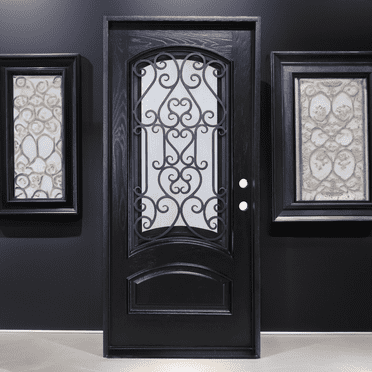 36" x 80" Environment Damage Resistant Polyurethane Composite Exterior Entry House Front Door, Openable Tempered Rain Glass Window, Left-Hand Single Door Inward Swing Espresso