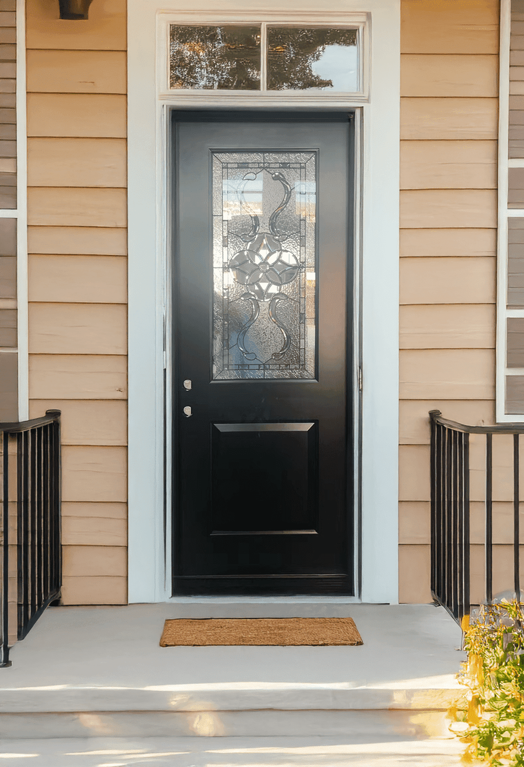 36" x 80" Environment Damage Resistant Polyurethane Composite Exterior Entry House Front Door, Openable Tempered Rain Glass Window, Left-Hand Single Door Inward Swing Espresso FR08