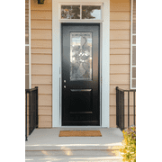 36" x 80" Environment Damage Resistant Polyurethane Composite Exterior Entry House Front Door, Openable Tempered Rain Glass Window, Left-Hand Single Door Inward Swing Espresso FR08