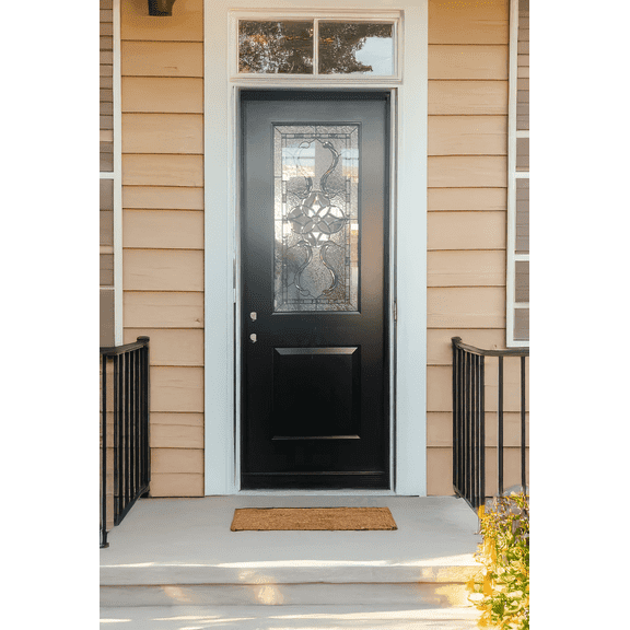 36" x 80" Environment Damage Resistant Polyurethane Composite Exterior Entry House Front Door, Openable Tempered Rain Glass Window, Left-Hand Single Door Inward Swing Espresso FR08