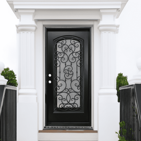 36" x 80" Environment Damage Resistant Polyurethane Composite Exterior Entry House Front Door, Openable Tempered Rain Glass Window, Right-Hand Single Door Inward Swing Espresso FRR02