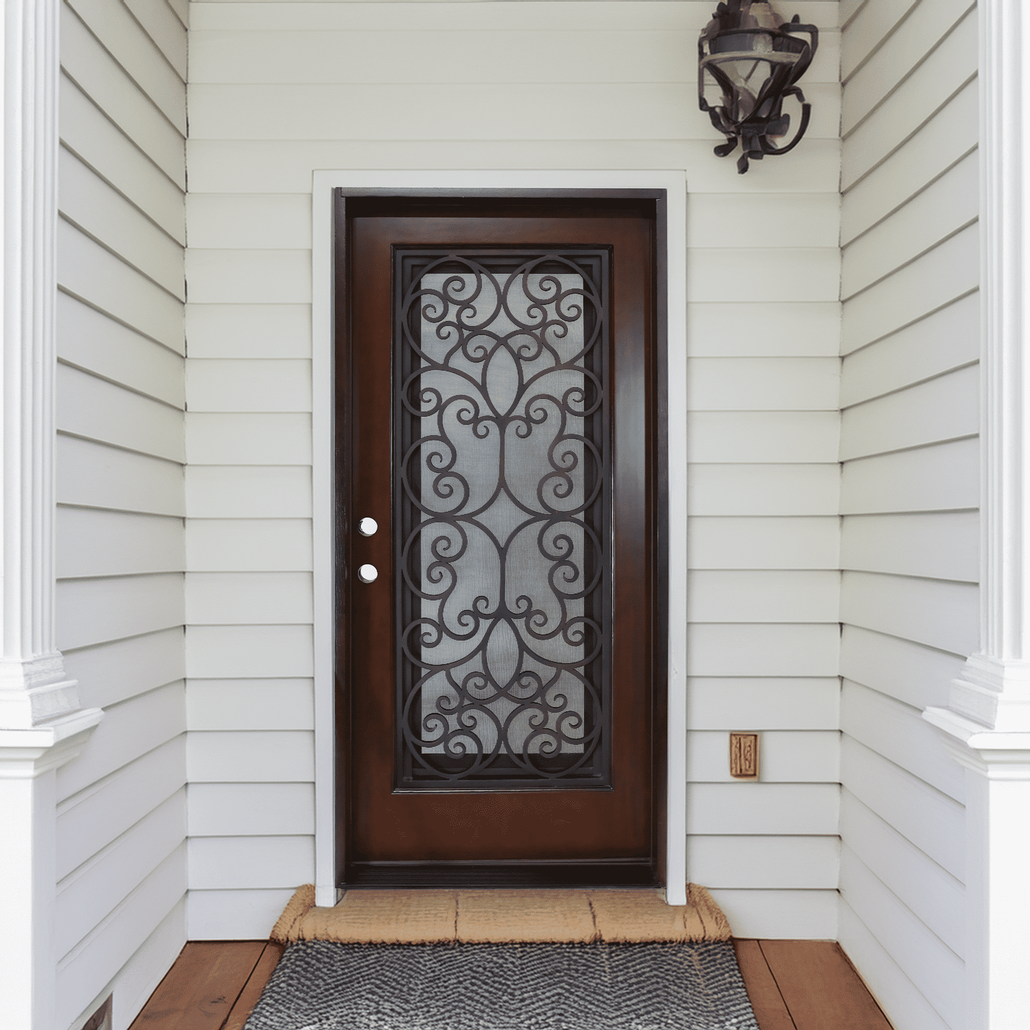 36" x 80" Environment Damage Resistant Polyurethane Composite Exterior Entry House Front Door, Openable Tempered Rain Glass Window, Right-Hand Single Door Inward Swing Dark Walnut FR06