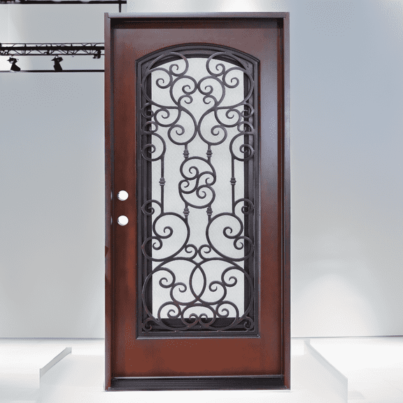 36" x 80" Environment Damage Resistant Polyurethane Composite Exterior Entry House Front Door, Openable Tempered Rain Glass Window, Right-Hand Single Door Inward Swing Dark Walnut FRR02