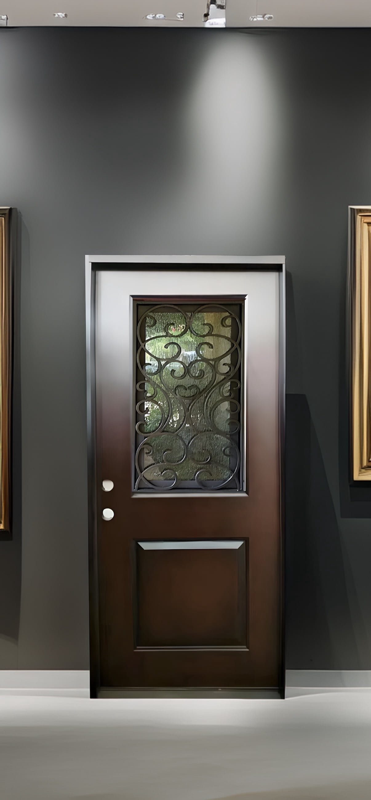 36" x 80" Environment Damage Resistant Polyurethane Composite Exterior Entry House Front Door, Openable Tempered Rain Glass Window, Right-Hand Single Door Inward Swing Dark Walnut PCD07R