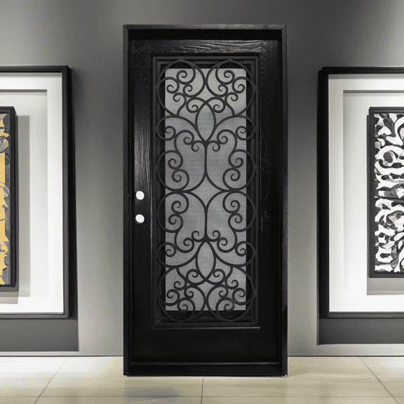 36" x 80" Environment Damage Resistant Polyurethane Composite Exterior Entry House Front Door, Openable Tempered Rain Glass Window, Right-Hand Single Door Inward Swing Espresso FR06