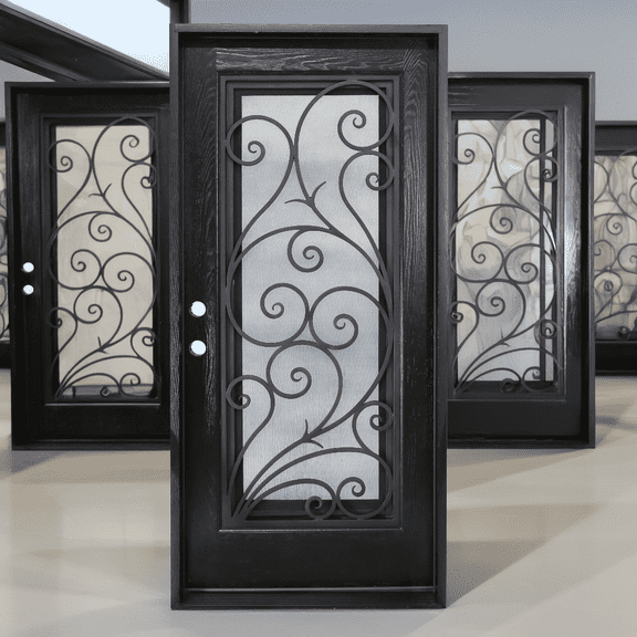 36" x 80" Environment Damage Resistant Polyurethane Composite Exterior Entry House Front Door, Openable Tempered Rain Glass Window, Right-Hand Single Door Inward Swing Espresso FR08