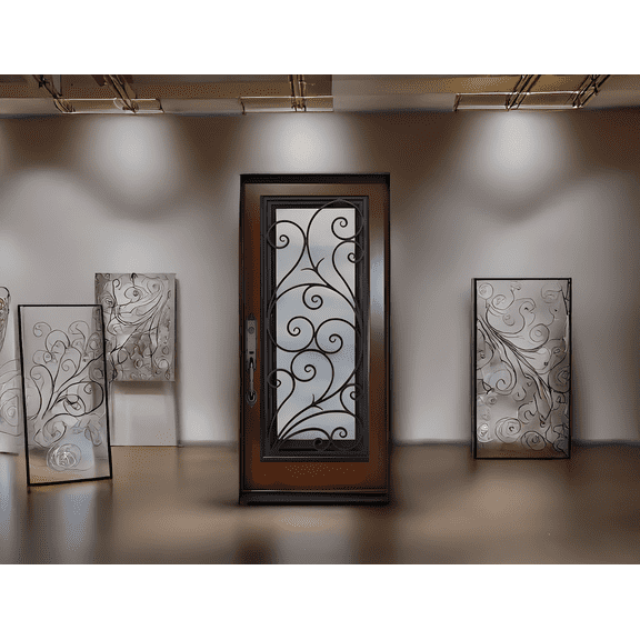 36" x 80" Environment Damage Resistant Polyurethane Composite Exterior Entry House Front Door, Openable Tempered Rain Glass Window, Right-Hand Single Door Inward Swing Dark Walnut FR08