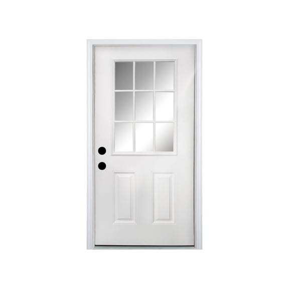 36 x 80 Fiberglass Entry Door,4-9/16 in.New Packaging Vinyl Frame,9 Lite Low-E Glass - Primed Front Door for Home's Front Entrance,Left Hand Inswing,White Oak Wooden Grain Knock-Down Door
