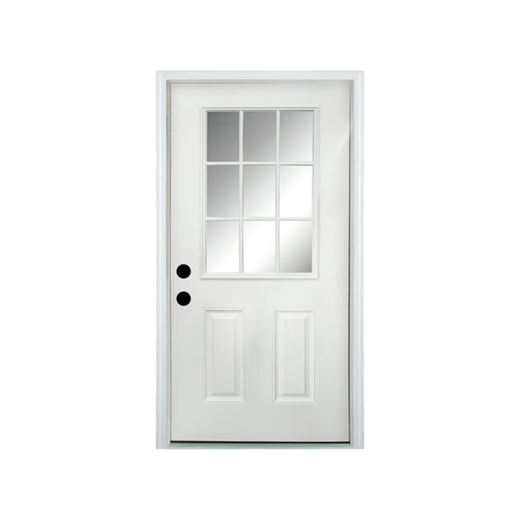 36 x 80 Fiberglass Entry Door, 4-9/16 in. New Packaging Vinyl Frame,9 Lite Low-E Glass - Primed Front Door for Home's Front Entrance, Right Hand Inswing, White Oak Wooden Grain Knock-Down Door
