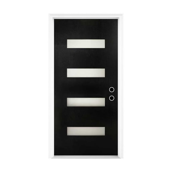 36 x 80 Fiberglass Entry Door Modern Design, Glass, Water-Resistant, Black, Home s that allow light to pass through but prevent clear vision