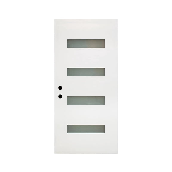 Dnrnaw 36 x 80 in 1-Piece 1.75 in Thick Fiberglass Entry Door Slab, 4-Lite Frosted Glass, White, Right-Hand Inswing