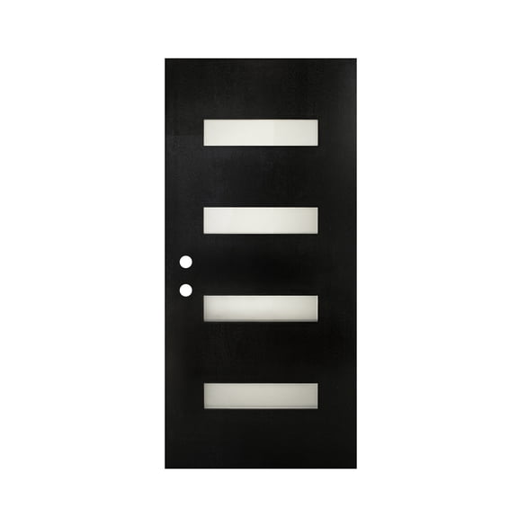 36 x 80'' Frp Entry Door Slab with Frosted Glass - Contemporary Style for Home'S Front Entrance, Right Hand Inswing, Black Finished Fiber Reinforced Panel Door Slab