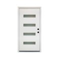 thumbnail image 1 of 36 x 80 Inch Fiberglass Front Entry Door with White Finish, Vinyl Frame, 4-Lite Frosted Glass for Privacy, Contemporary Style, Left Hand Inswing for Home Entrance, 1 of 5
