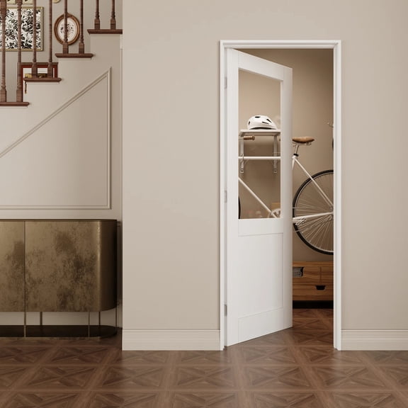 36" x 80" Primed Solid Core Clear Glass Core Panel Door Slab With Door Jamb / Seal Strip