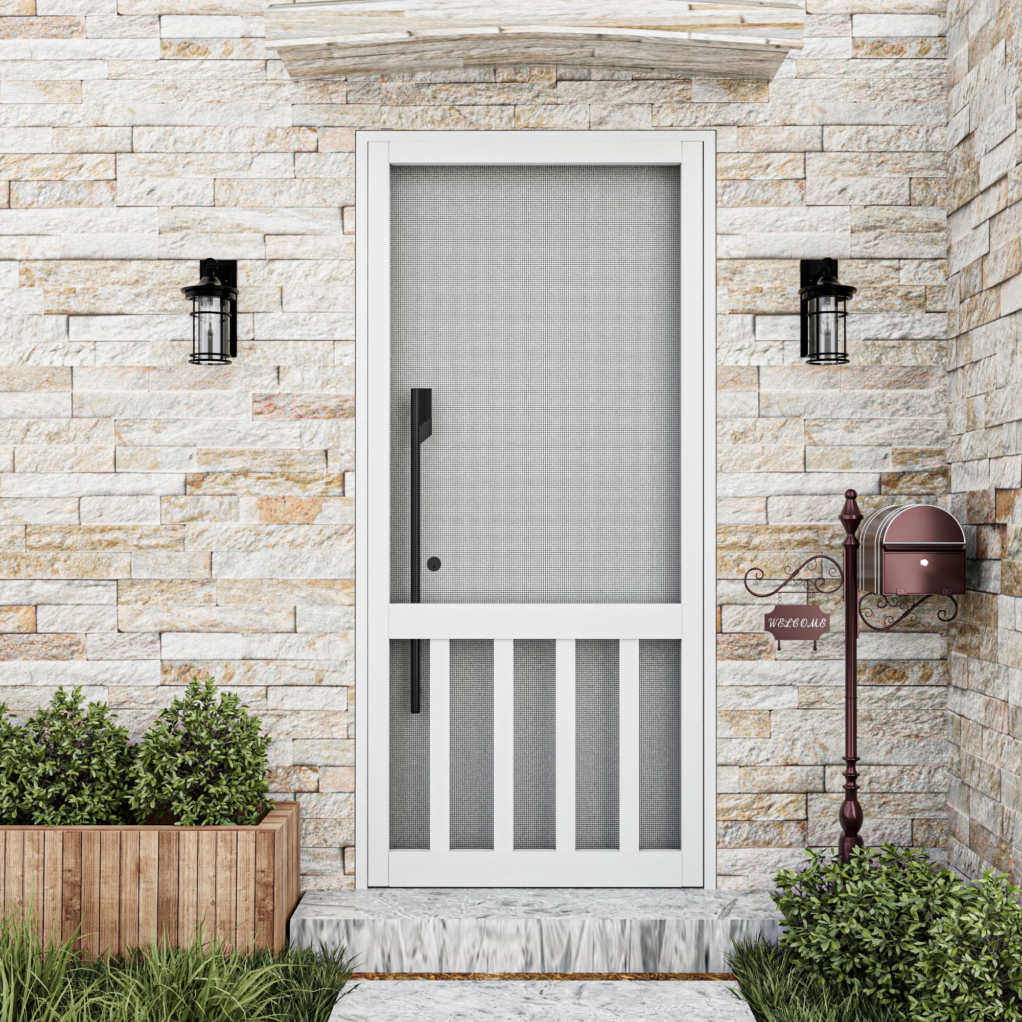 36" x 80" Screen 5 Bar 80-In Height White Primed Screen Door Slab Only