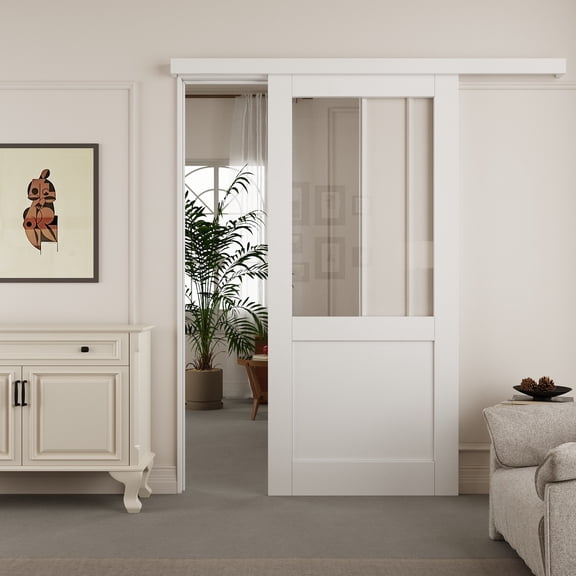 36" x 80" Slab Only, Unfinished Dutch Door, 1-Lite Half Clear Glass Split Single Door Slab Natural Pine Wood