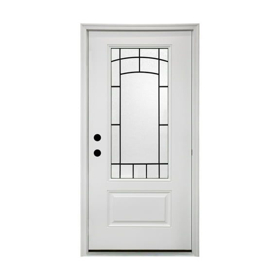 36 x 80 Smooth Fiberglass Entry Door with Brickmould,3/4 View Frosted Glass - Classic Style for Home's Front Entrance, Vinyl Frame, Right Hand Inswing,White Primed Knock-Down Door New Packaging