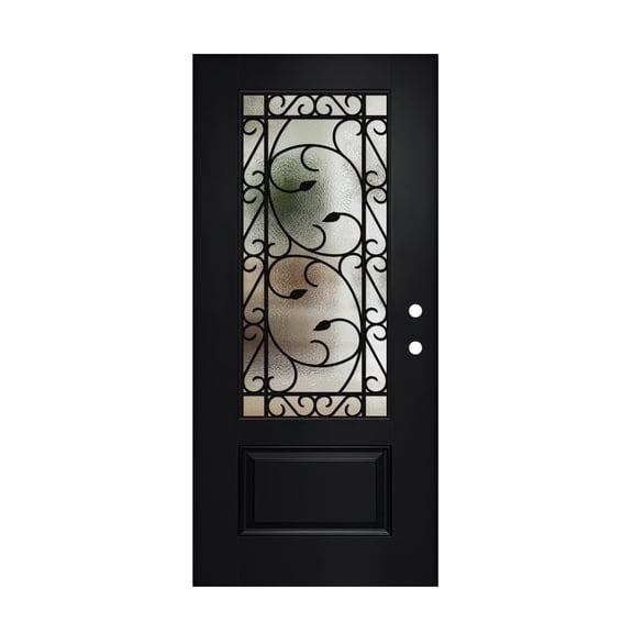 Dnrnaw 36 x 80 Fiberglass Entry Door Slab, Textured Finish, 3/4 Lite Wrought Iron Low-E Glass, Left Hand Inswing