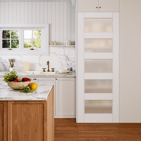 36" x 80" White Pantry Door Slab Frosted Glass And Solid Manufacture Wood Standard Door