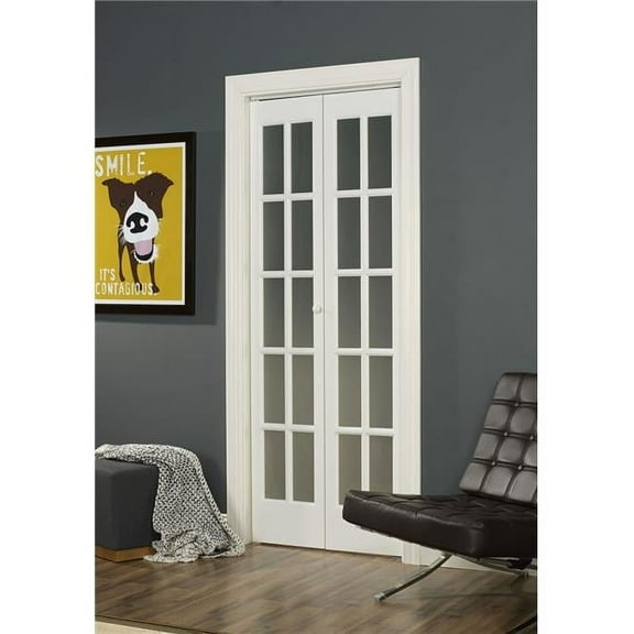 36 x 80 in. Frosted 10-Lite Traditional Divided Bifold Door, Unfinished Pine