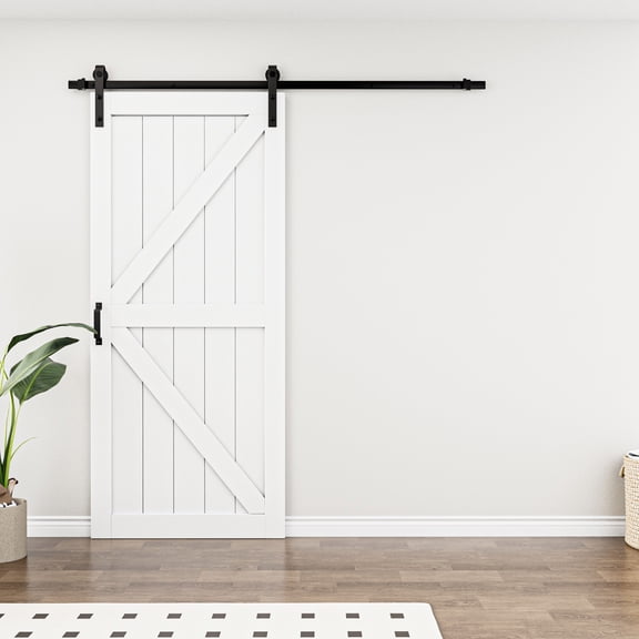 36'' x 84'' Modern K Shape Primed Sliding Barn Door with Installation Hardware Kit (Double Door & Soft Close Optional)