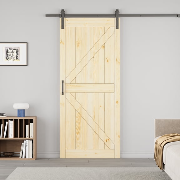 36'' x 84'' Sliding Barn Doors and Hardware Included, Unfinished Natural Pine Wood Panels & Barn Door Hardware Kit, Easy Assembly with Pre-Drilled Holes, K Frame-Fit Max Opening 36in x 84in