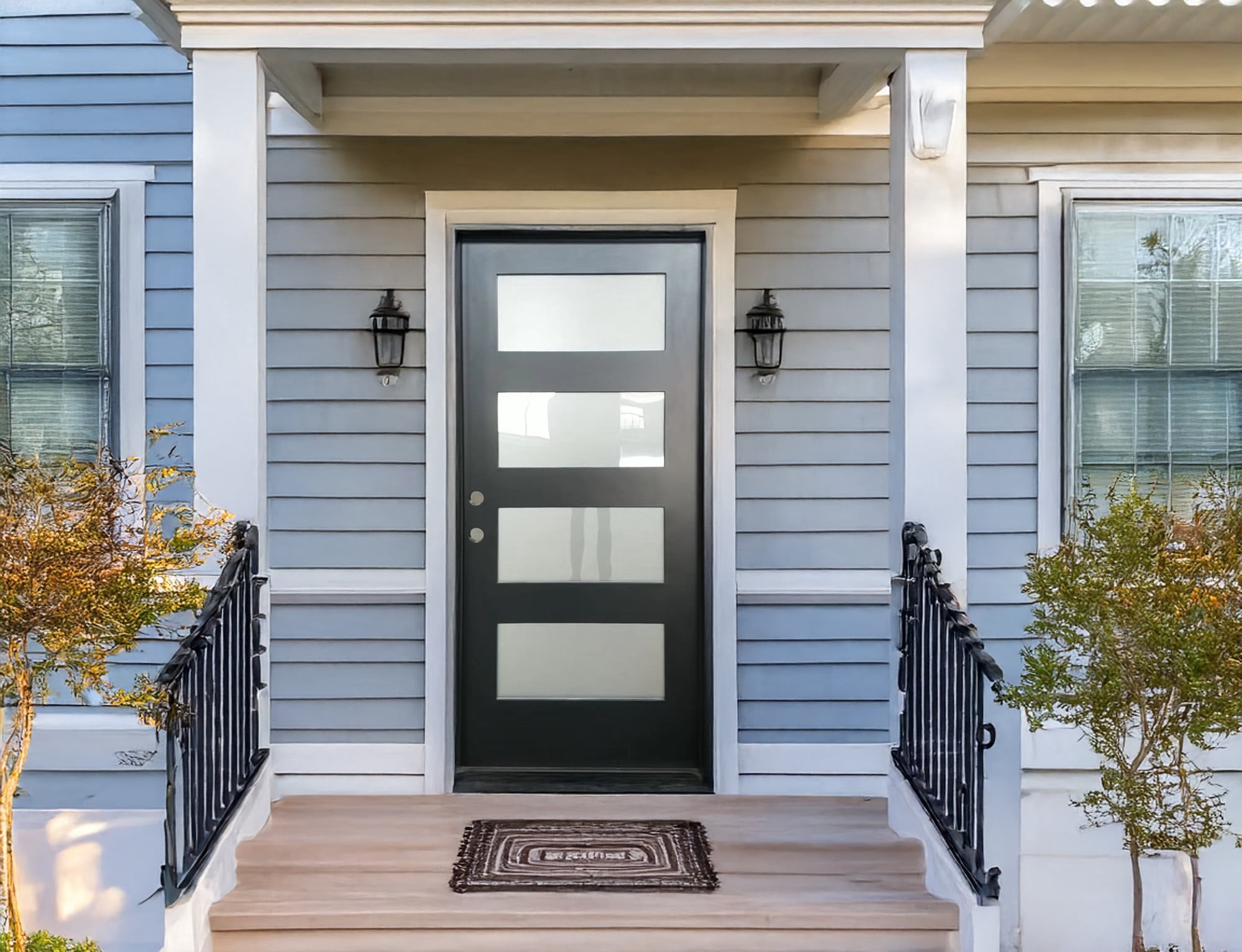 36" x 96" Environment Damage Resistant Polyurethane Composite Exterior Entry House Front Door,  Openable Tempered Rain Glass Window, Right-Hand Single Door Inward Swing Black CT04