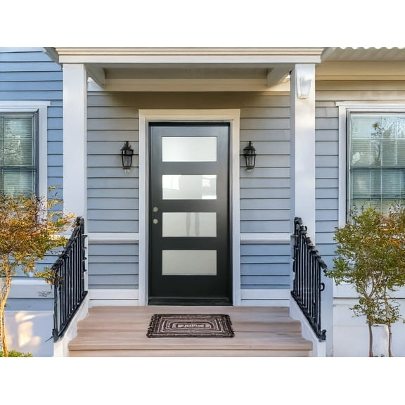 36" x 96" Environment Damage Resistant Polyurethane Composite Exterior Entry House Front Door, Openable Tempered Rain Glass Window, Right-Hand Single Door Inward Swing Black CT04