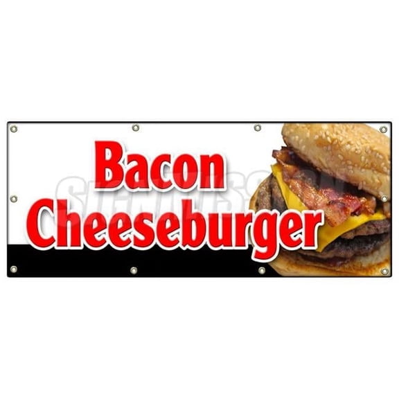 36 x 96 in. Bacon Cheeseburger Banner Sign - Lunch Dinner Special Food Value Fries