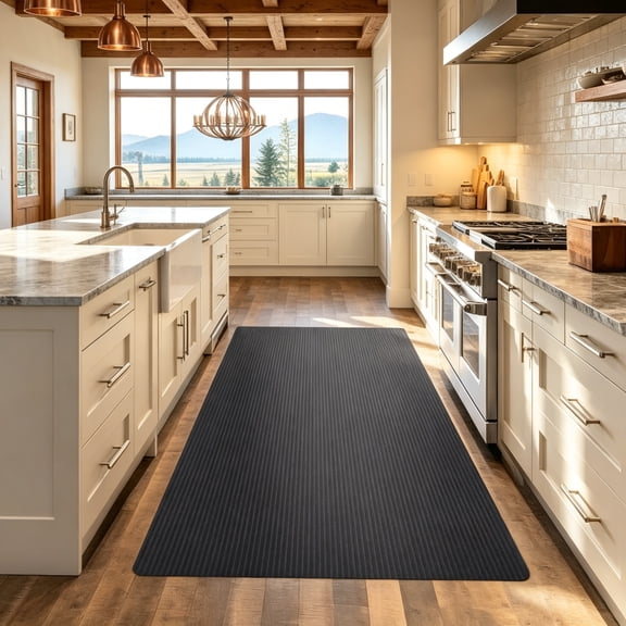 36"x12' Black Plastic Floor Runner Embossed Wide Rib Waterproof Vinyl, Heavy-Duty Protector Mat for Indoor Hardwood, Hard Floors, Garage, Entryway, Kitchen, Outdoor Use