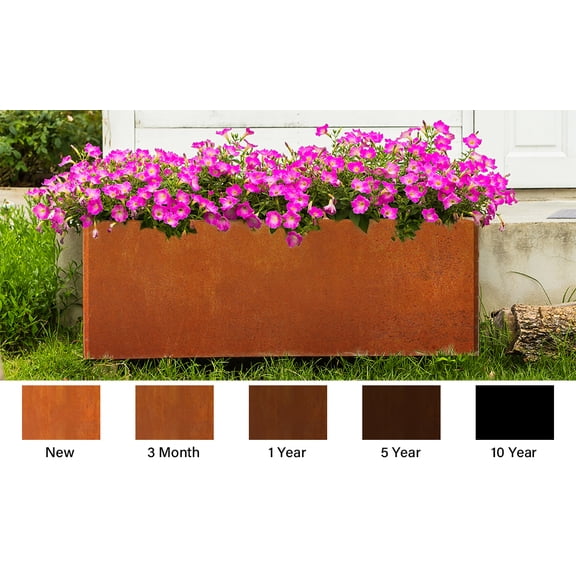 36"x15"x15" Cor ten Steel Planter Box for Outdoor Metal Planters with Drainage Hole Large Rectangualr Planter Box for Front Porch Patio Yard Low Flower Pots, Rusted
