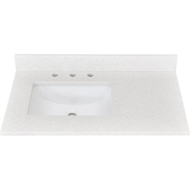 36"x22" Bathroom Vanity Top, Quartz Barthroom Vanity Sink Tops with Undermount Ceramic Left Sink & Backsplash, Countertops with 8 Inch Faucet Hole