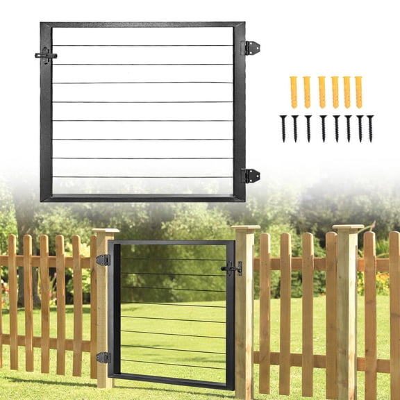 36"x23" Deck Gate with Cable Railing, Anti-Rust Carbon Steel Construction for Patio Fences(Black)