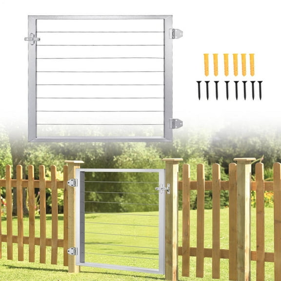 36"x23" Deck Gate with Cable Railing, Anti-Rust Carbon Steel Construction for Patio Fences(Silver)