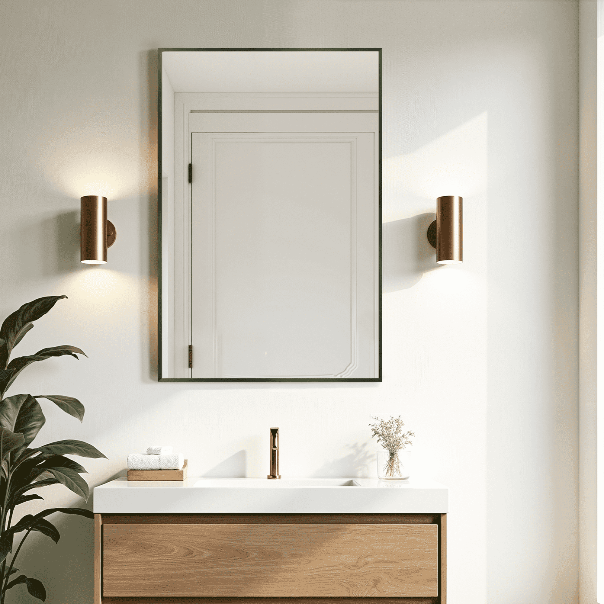 MAYEERTY 36"x24" Wall-Mounted Mirror - Aluminum Alloy Thin Frame, Right-Angle Rectangular, Black