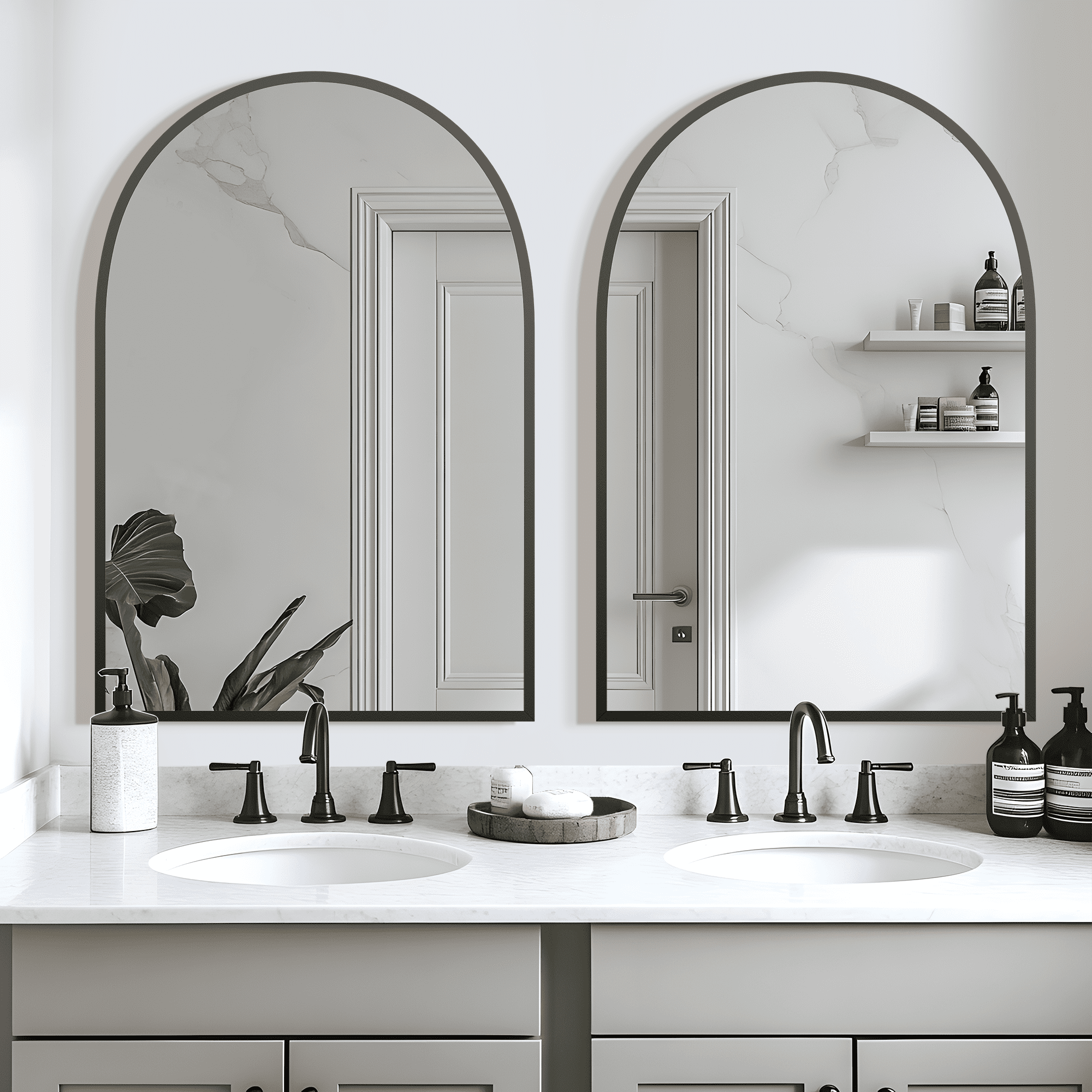 MAYEERTY 36"x24" Arched Wall Mirror Bathroom Vanity Mirror Set of 2,Black