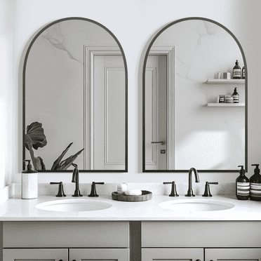 36"x24" Arched Wall Mirror Bathroom Vanity Mirror Set of 2,Black