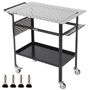 36"x24" Carbon Steel Welding Workbench, 4-Wheel with 2 Brakes, Fixed Supports, Side Pegboard, Hooks & Storage Tray   Heavy Duty Welding Table, Work Bench & Plasma Table