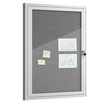 36"x24" Enclosed Bulletin Board, Outdoor Lockable Weather-Resistant Aluminum Cork Felt Noticeboard Display for Home, School, Office - Silver Frame & Grey Fabric