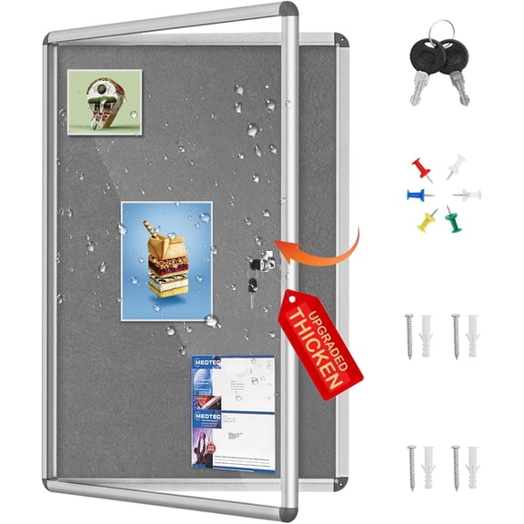 36"x24" Enclosed Bulletin Board Tamper-Proof Dispaly Case, Aluminium Frame, Shatter Resistant Lockable Bulletin Board, Lockable Noticeboard