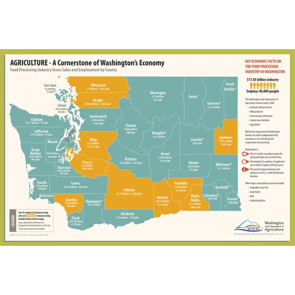 36"x24" Heavyweight Photo Paper Quality Poster: Economic Map - Agricultures Contribution to Washingtons Economy Washington Farm Bureau