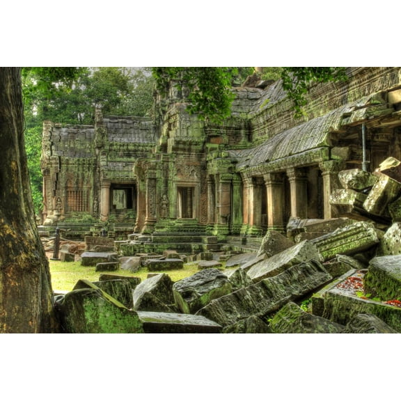 36"x24" Heavyweight Photo Paper Quality Poster: Vintage Map - Angkor Wat HDR
