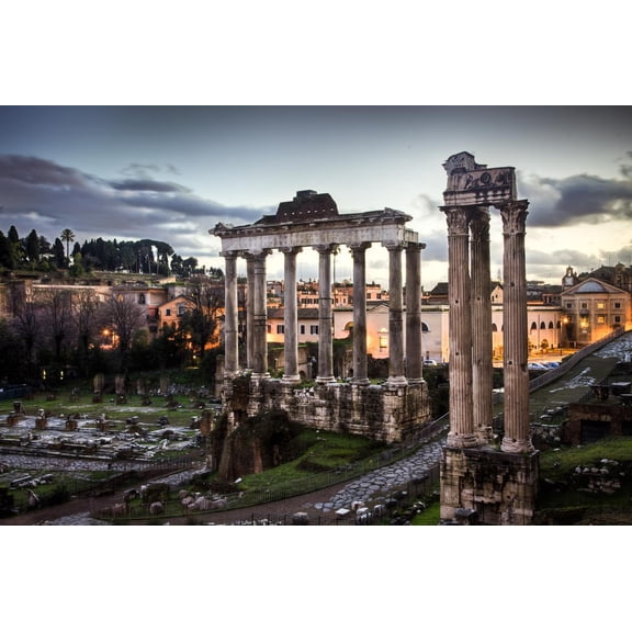 36"x24" Heavyweight Photo Paper Quality Poster: Vintage Map - Roman Sunset at the Roman Rome, Italy